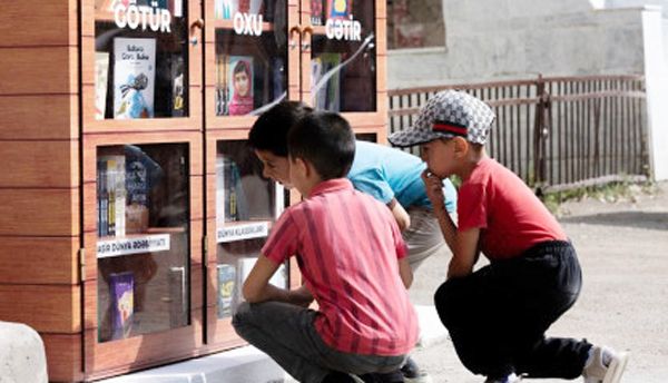 Dağ kəndində kitab köşkü